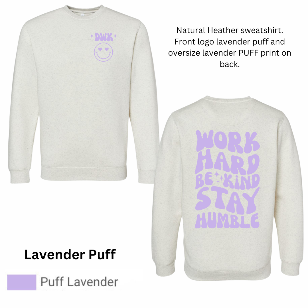 Dance with Kim Natural Heather Sweatshirt with Lavender PUFF Print