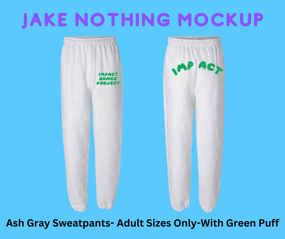 Impact Dance Project Studio Store Ash Gray Sweatpants w/ Green PUFF